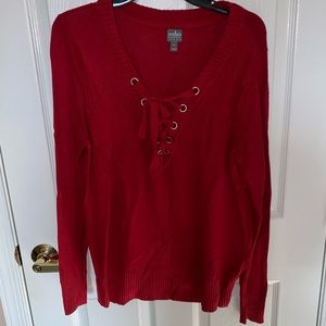 Red Lace-Up Sweater - Medium
